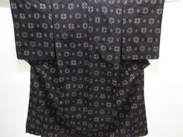 JAPANESE KIMONO / ANTIQUE HITOE KIMONO / TSUMUGI / SILK / WOVEN ABSTRACT FLOWER
